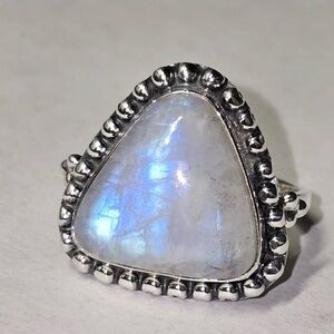 Sterling Silver Moonstone Ring Triangle Shape Gemstone Ring Sz 6.5